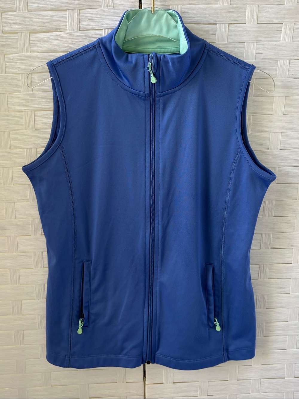 Vineyard Vines Blue Vest Mint Trim Zip Front Pockets Full Zip Golf Tennis Active